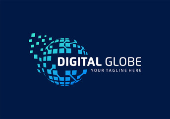Digital tech, globe data technology logo design inspiration template