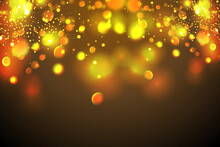 Golden Particles. Glowing Yellow Bokeh Circles Abstract Gold Luxury Background.