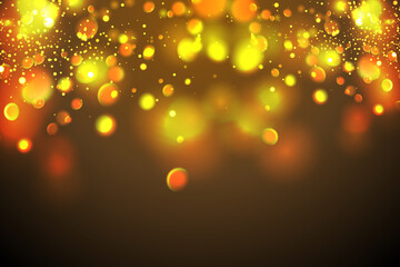 Golden particles. Glowing yellow bokeh circles abstract gold luxury background.