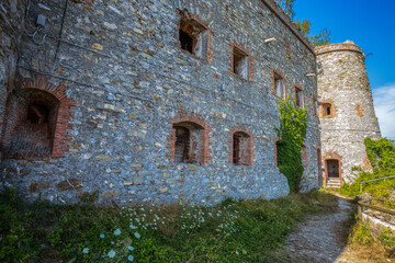 Sticker - View of Forte Sperone (Fort Sperone) , one of the most important and better preserved structures of the fortifications of Genoa, Italy.