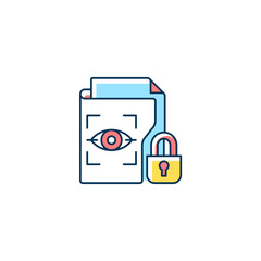 Sticker - Protected biometric data RGB color icon. Personal information collection. Bodily characteristics. Fingerprints, retina scan. Biographical data. Isolated vector illustration. Simple filled line drawing