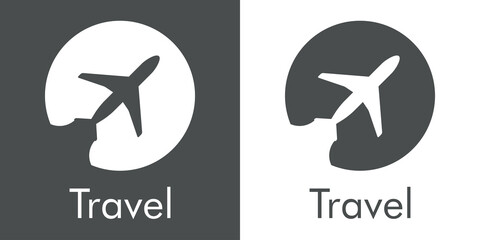 Poster - Logotipo con texto Travel y silueta de avión con trayectoria en círculo en fondo gris y fondo blanco