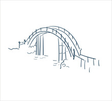 Bridge Set Vector Ink Illustration Sketch Japanese Chinese Style Line Art Design View
