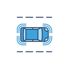 Poster - Autonomous Car on the Street vector blue icon. Top View