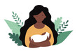 © Victoria Guzeeva - An African American mother and a newborn baby in her arms. Vector illustration in a flat style