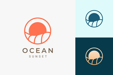 Wall Mural - Ocean or water theme logo with waves and sun in circle