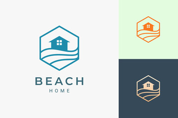 Wall Mural - Sea or beach theme hotel logo in simple line and hexagon shape