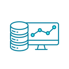 Big Data Framework Line Icon. Database Server And Personal Computer. Data Architecture Network. Information Storage. Volume, Variety, Velocity And Veracity. Vector Illustration, Flat, Clip Art.  