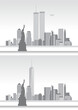 Old and new New York skyline, United States of America, before and after 9/11, vector illustration