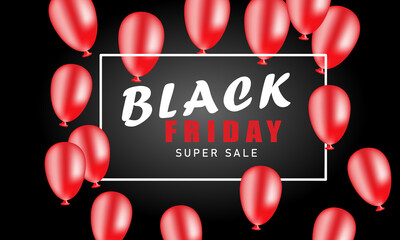 Black friday sale background with beautiful red balloons