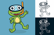Funny Frog Wearing Diving Mask. Vector Cartoon Illustration In Flat Icon Style