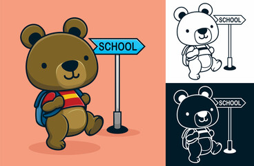 Canvas Print - Cartoon of cute bear with backpack going to school