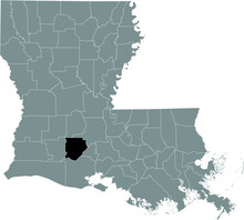 Black Highlighted Location Map Of The Acadia Parish Inside Gray Map Of The Federal State Of Louisiana, USA