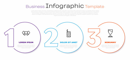 Canvas Print - Set line Bow tie, Firework rocket and Wine glass. Business infographic template. Vector