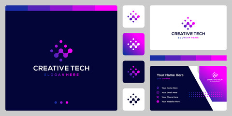technology connection logo design template. abstract dot, molecule and network system with financial