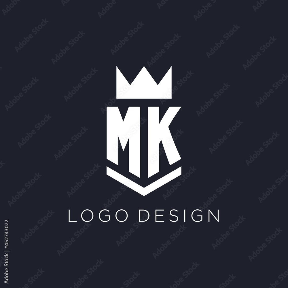 MK logo with shield and crown, initial monogram logo design Stock ...
