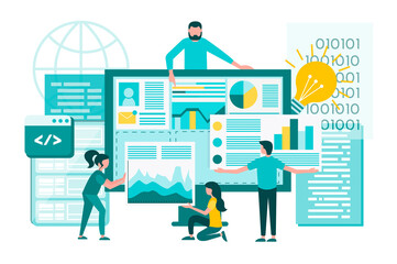 Digital design, UI UX programmers and web designers teamwork.