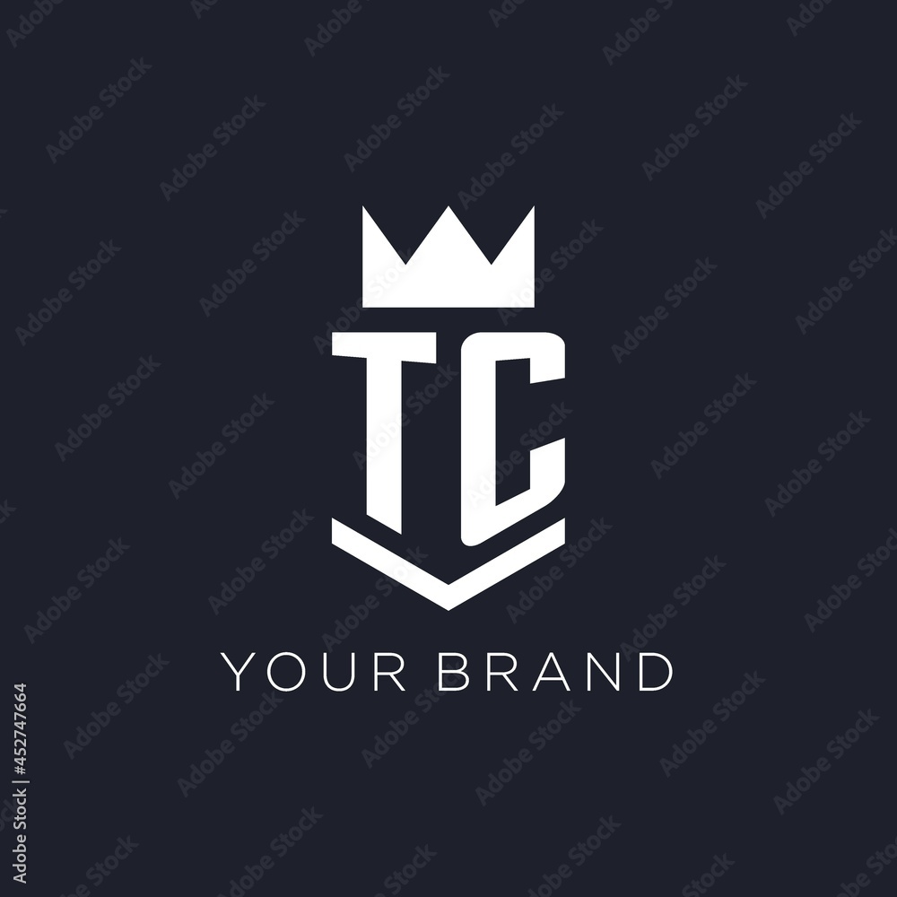 TC logo with shield and crown, initial monogram logo design Stock ...