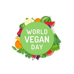 Wall Mural - International vegan day logotype. Agriculture symbol. Green lifestyle pictogram.