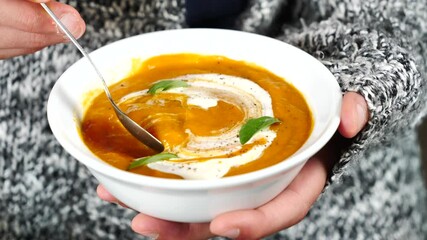 Wall Mural - woman eating soup