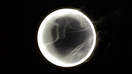 Aufkleber - Futuristic smoke. Neon geometric circle on a dark background. Round mystical portal. Mockup for your logo.