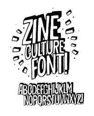 Zine culture font. Grunge creative alphabet. Hand drawn cartoon typography design vector. 