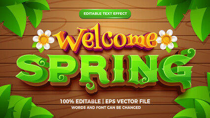 Wall Mural - welcome spring 3d editable text effect cartoon style