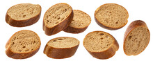Falling Slices Of Rye Bread Isolated On White Background 