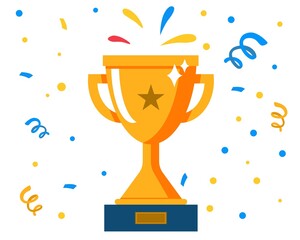 success business team golden trophy cup symbol of victory business success teamwork and challenge co