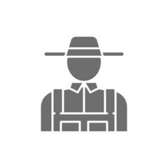 Sticker - Farmer, agriculture, gardening grey icon. Isolated on white background