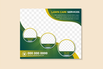 Wall Mural - gardening lawn care service social media post template. lawn care service with horizontal banner. gr