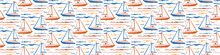 Abstract Playful Matisse Style Cut Out Boat Pattern. Seamless Modern Simple Collage Style Design For Retro Kids All Over Print. Trendy Geometric Home Decor, Kid Fashion, Wallpaper In Vector Repeat.