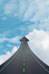 Highway road going up as an arrow in sky. 3D rendering. 3D illustration.