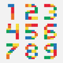 Alphabet From Colorful Brick Block Toy Like Lego. Brick Font For Poster, Banner, Logo, Print For Kids.