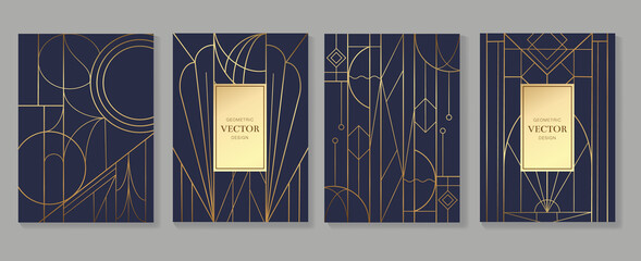 Wall Mural - Gold and Luxury Invitation card design vector. Abstract geometry frame and Art deco pattern background. Use for wedding invitation, cover, VIP card, print, poster and wallpaper. Vector illustration.