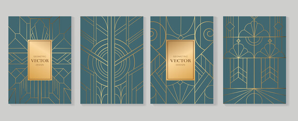 Gold and Luxury Invitation card design vector. Abstract geometry frame and Art deco pattern background. Use for wedding invitation, cover, VIP card, print, poster and wallpaper. Vector illustration.