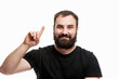 © Анна Демидова - The man with the beard raised his index finger up. I have an idea! White background.