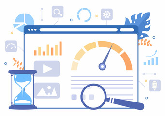 Website Loading Speed Optimization With Server, Web Programming, Mobile App Development, and Page Software. Background Vector Illustration