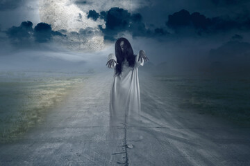 Canvas Print - Scary ghost woman standing