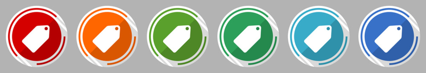 Aufkleber - Label ticket icon set, vector illustration in 6 colors options for webdesign and mobile applications, flat design symbol