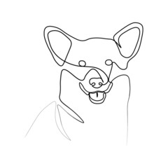 Wall Mural - Continuous one line drawing with cute Welsh Corgi. Contemporary vector illustration on white background. Black line art on white background.