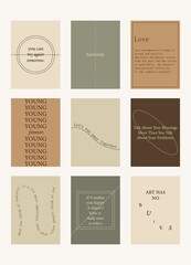 Set of positive motivation posters on trendy abstract background in neutral colors.