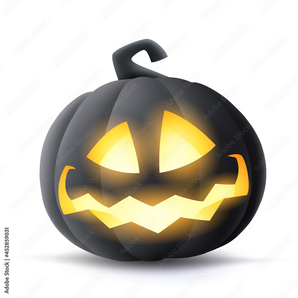 Jack O Lantern. 3D illustration of Halloween black dark pumpkin with ...