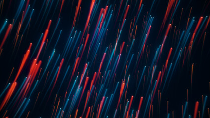 Wall Mural - Abstract motion neon background, the bright colorful glowing vertical streaming particles