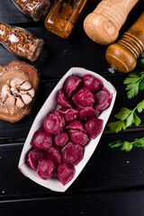 Canvas Print - Tasty beetroot ravioli, Beetroot ravioli stuffed with baked beets and meat