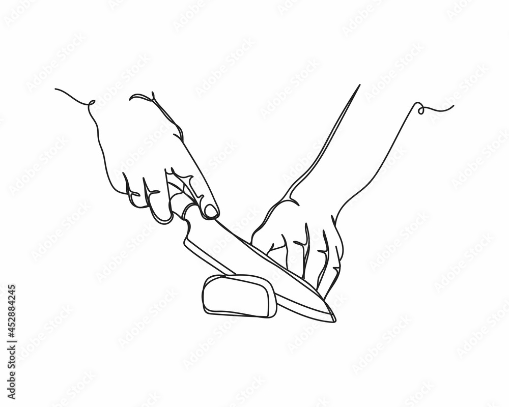 Continuous one line drawing of chef hands cut food icon in silhouette ...