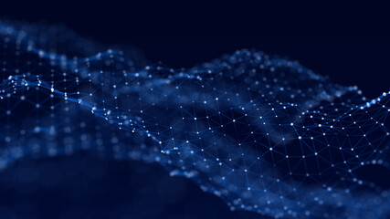 Wall Mural - digital dynamic wave. abstract futuristic blue background with dots and lines. big data visualizatio