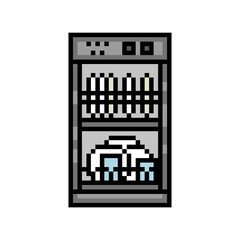 8 bit pixel art dishwasher symbol isolated on white background. Kitchen appliance icon. Old school vintage retro 80s, 90s 2d computer, video game, slot machine graphics.