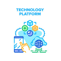 Wall Mural - Technology Platform Vector Icon Concept. Technology Platform Application For Using Smartphone Gadget And Storaging Digital Information And Files. Mobile Phone App Color Illustration