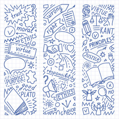Wall Mural - Ethics. Moral hand drawn doodle. Education vector illustration.